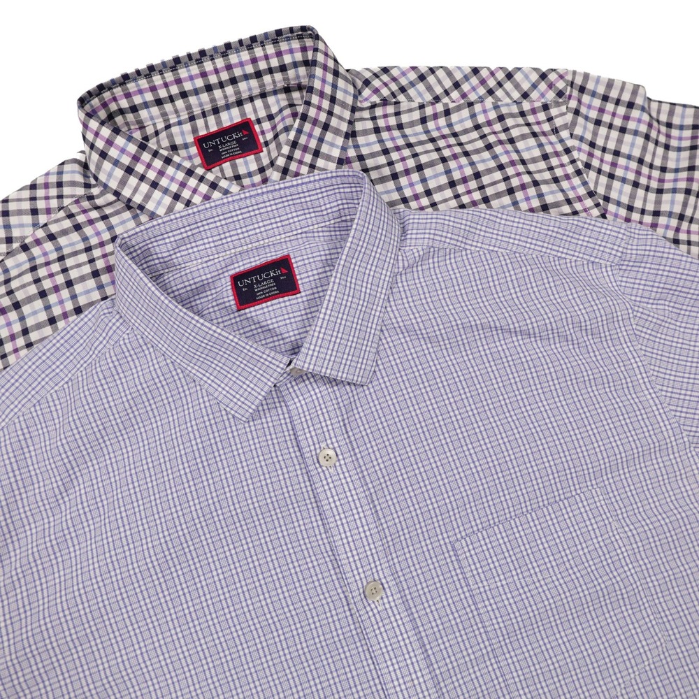 UNTUCKit Men's XL Wrinkle-Free Plaid Long Sleeve Button Up Dress Shirt BUNDLE